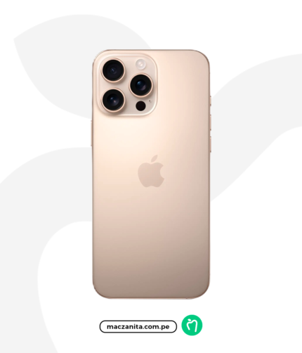 Apple iPhone 16 Pro de 256 GB en color dorado, con un diseño elegante y una parte trasera de vidrio, mostrando el logo de Apple y tres cámaras en la esquina superior izquierda.