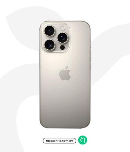 Apple iPhone 16 Pro de 256 GB en color desierto, con un diseño de vidrio y metal. La parte trasera muestra tres cámaras y el logotipo de Apple, destacando su acabado elegante.