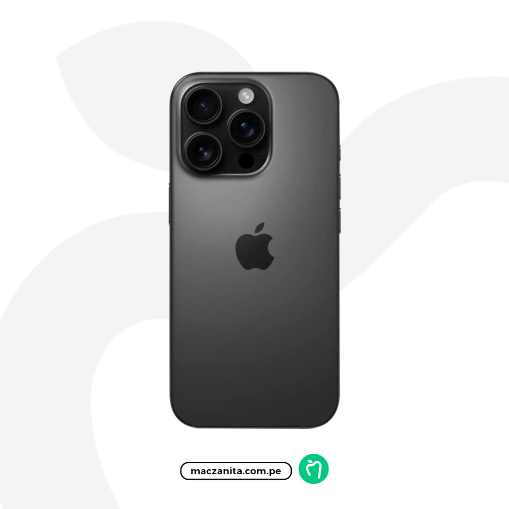 Apple iPhone 16 Pro de 256 GB en color negro, mostrando su diseño trasero con tres cámaras y el logotipo de Apple. Este dispositivo es seminuevo y está disponible en Perú. Apple iPhone 16 Pro de 256 GB en color negro, mostrando su diseño trasero con tres cámaras y el logotipo de Apple. Este dispositivo es seminuevo y está disponible en Perú.