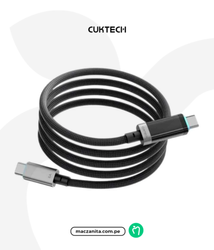 Cable Con Pantalla Digital Cuktech CTC615P de 240W en color negro, con una longitud de 1.5m, fabricado de materiales de alta calidad. Posee conectores USB-C en ambos extremos.