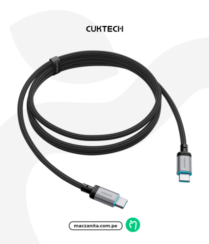 Cable USB-C Cuktech 240W Magnético de 1.5 m en color negro, con conector de nylon resistente y cabeza metálica, ideal para una conexión eficiente y duradera.