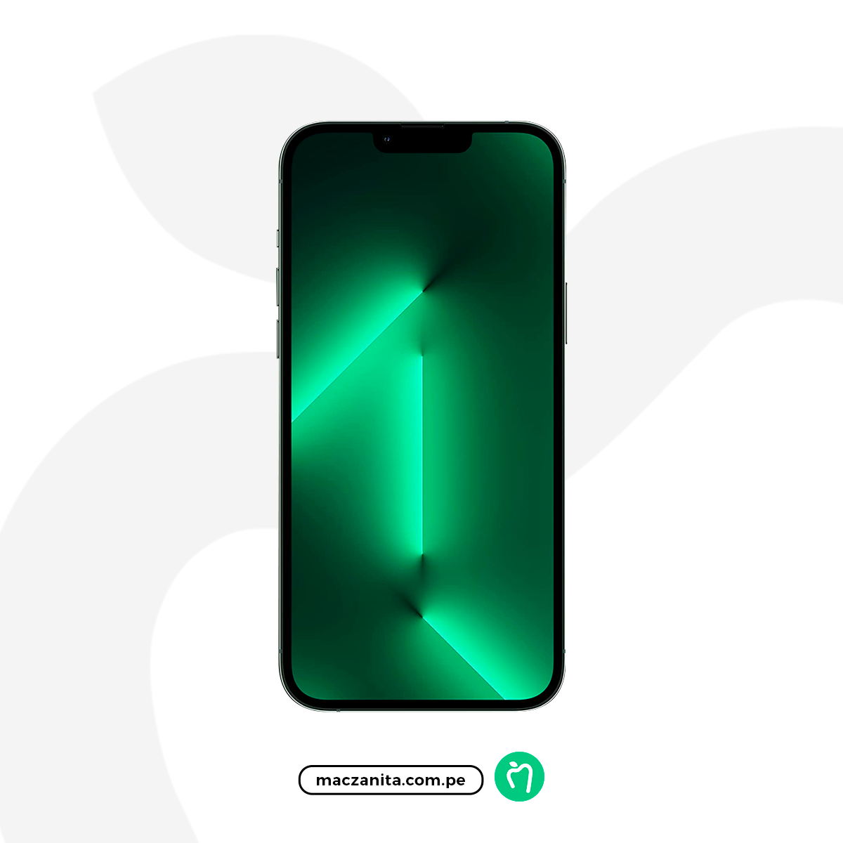Apple iPhone 13 Pro Max de 128 GB en color azul, con pantalla OLED y diseño moderno, mostrado con un fondo verde. Disponible en Maczanita Perú, incluye garantías y precios.