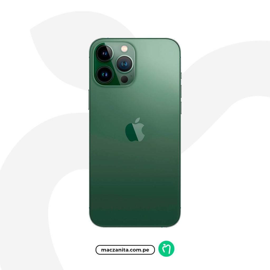 iPhone 13 Pro Max de 128 GB en color azul, fabricado por Apple, con un acabado liso y soporte para tres cámaras traseras, disponible en Maczanita Perú con precio y garantía.