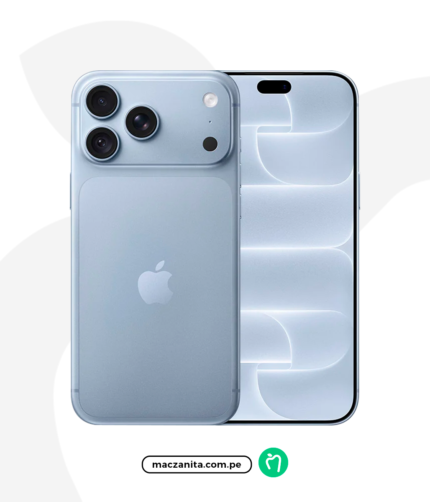 Apple iPhone 18 Pro Max en plata, de 512 GB, con acabado de aluminio y tres cámaras traseras, mostrado junto a su pantalla frontal y el logotipo de Maczanita.com.pe abajo.