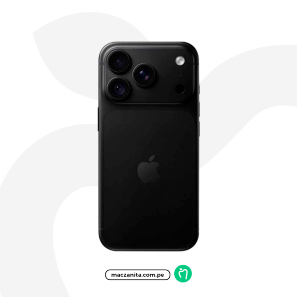 Apple iPhone 18 Pro Max en color plata, con cuerpo de vidrio y marco metálico, mostrado de espaldas sobre fondo blanco con la marca maczanita.com.pe en la parte inferior.