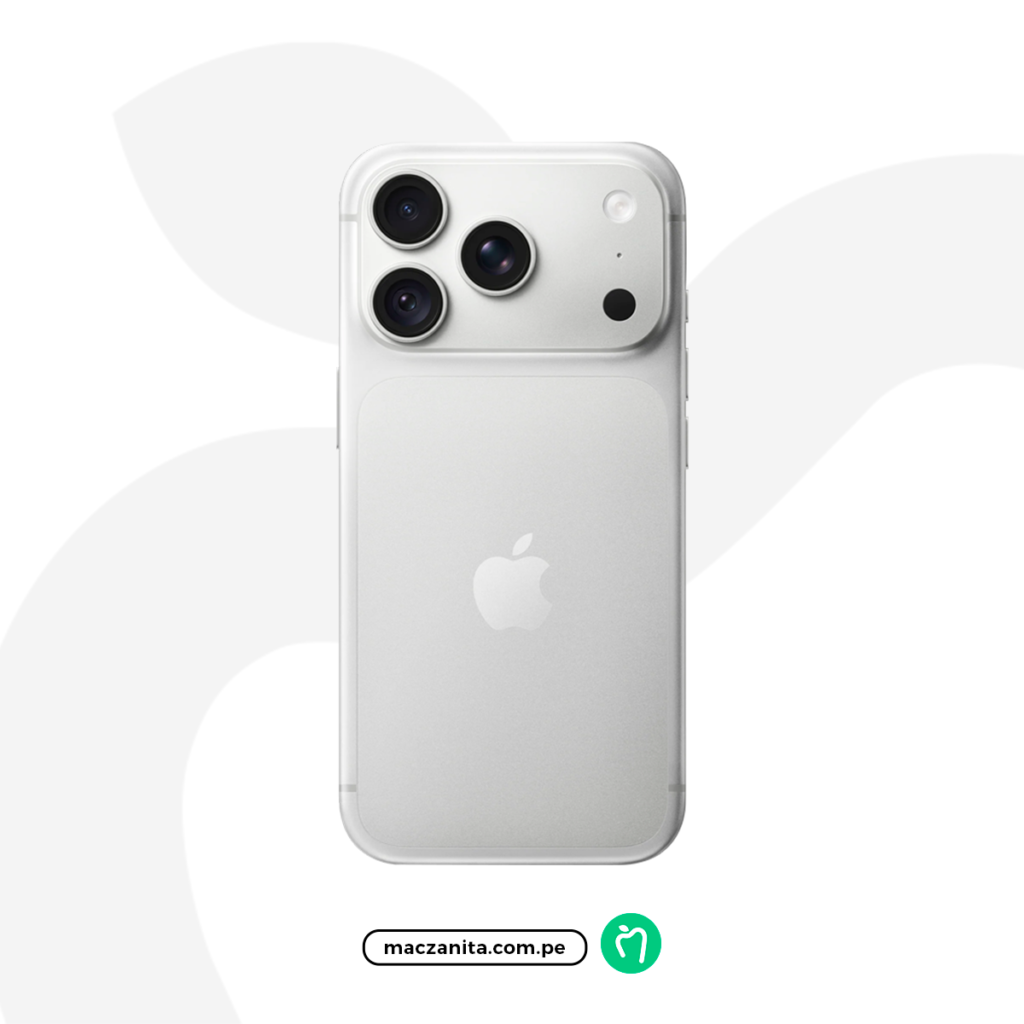 Apple iPhone 18 Pro Max de 512 GB en plata, con carcasa de acabado metálico, triple cámara trasera y logo de Apple, sobre fondo blanco con la marca maczanita.com.pe. Apple iPhone 18 Pro Max de 512 GB en plata, con carcasa de acabado metálico, triple cámara trasera y logo de Apple, sobre fondo blanco con la marca maczanita.com.pe.