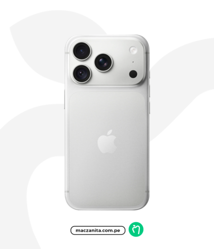 Apple iPhone 18 Pro Max de 512 GB en plata, con carcasa de acabado metálico, triple cámara trasera y logo de Apple, sobre fondo blanco con la marca maczanita.com.pe.
