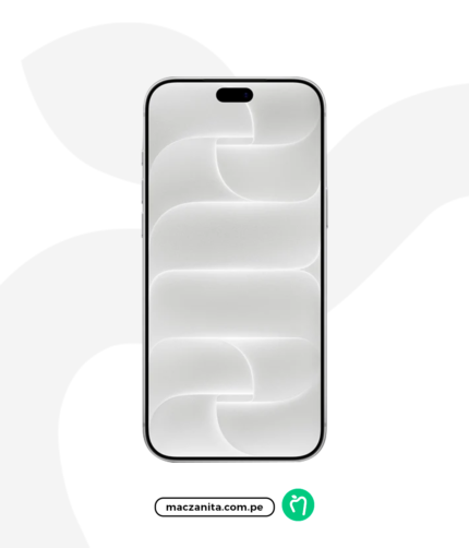 Apple iPhone 18 Pro Max en plata, con frontal de vidrio y marco metálico, mostrado sobre un fondo blanco con el logotipo de maczanita.com.pe debajo.