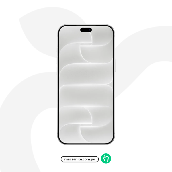 Apple iPhone 18 Pro Max en plata, con frontal de vidrio y marco metálico, mostrado sobre un fondo blanco con el logotipo de maczanita.com.pe debajo.